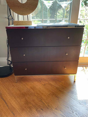 Wood 3-Drawer Dresser w/ Chrome Legs & Milk Glass Top by MG+BW (AS IS)