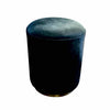 Chubby Ottoman Stool in Black Faux Cowhide w/ Shiny Brass Base