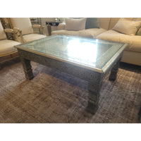 Moroccan Marrakesh Metal Wrapped Coffee Table w/ Glass Top (AS IS)