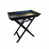 Asprey Style Leather Tray w/ Leather-Covered Wood Base Stand