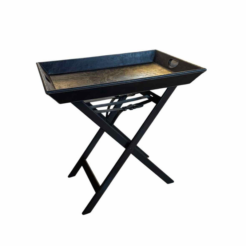 Asprey Style Leather Tray w/ Leather-Covered Wood Base Stand
