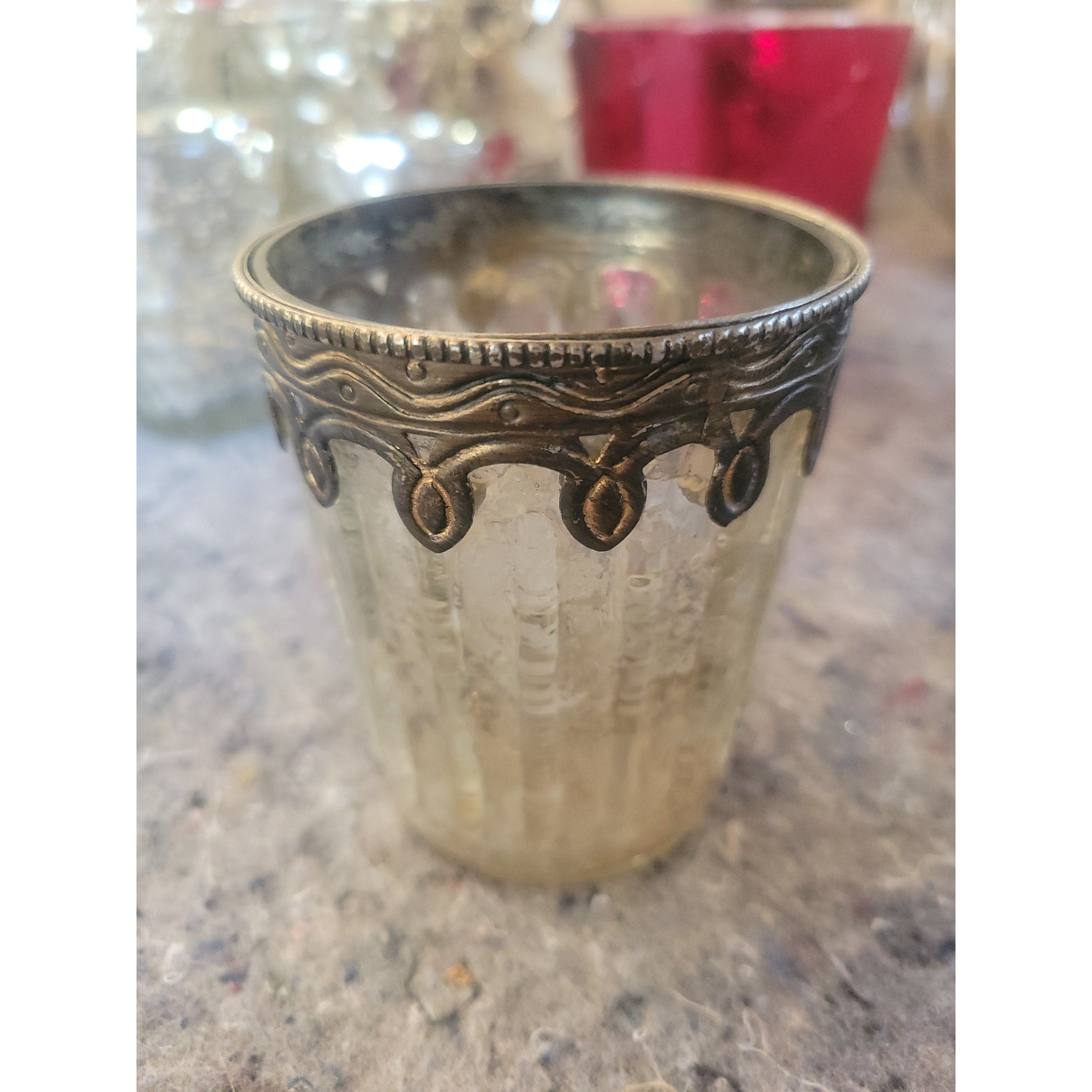 Pair of Metal-Rim Candle Holders