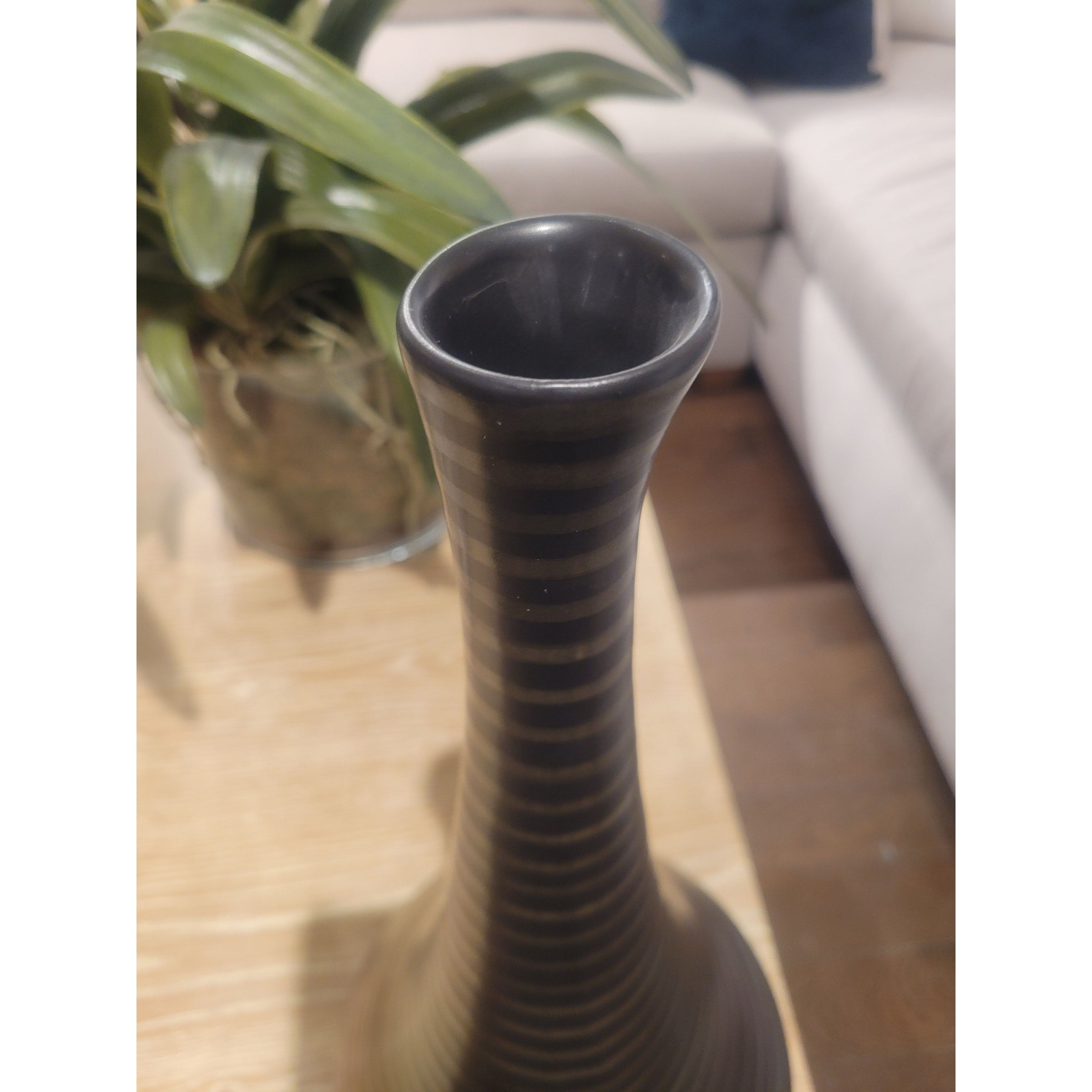 Striped Black & Brown Ceramic Genie Bottle Vase