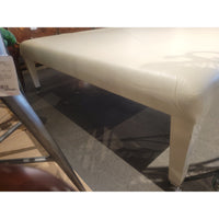 Rectangular White Leather Ottoman w/ Chrome Legs & Casters (AS IS)