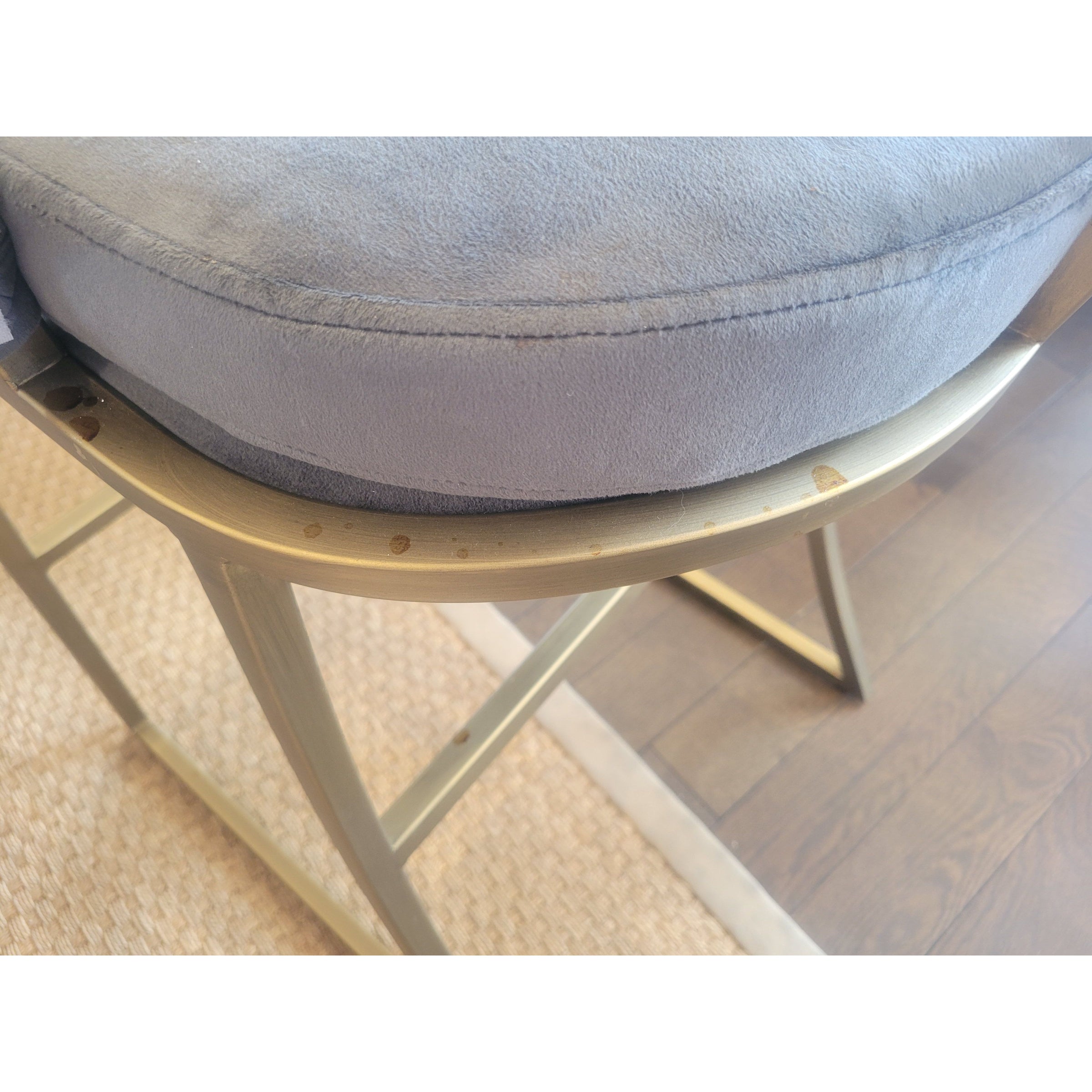 PAIR of Gray Velvet Bar Stools on Brass Bases by Ballard Designs