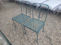 SET of 5-ft Green Iron Glass Top Dining Table, 4 Side Chairs, 2 Arm Chairs