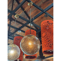 Gold Mottled Clear Glass Sphere Pendant by John Salibello