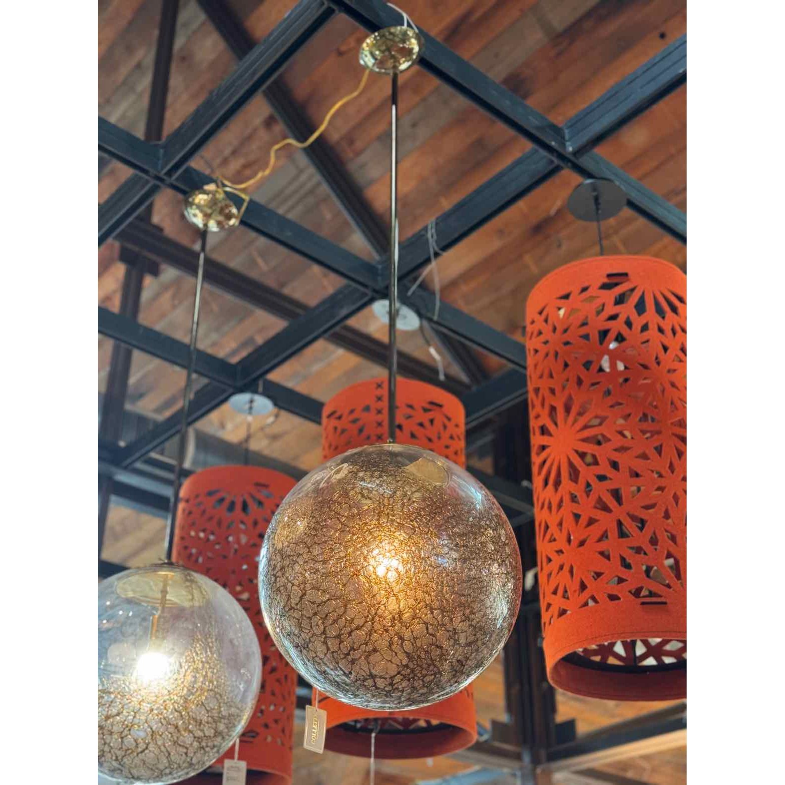 Gold Mottled Clear Glass Sphere Pendant by John Salibello