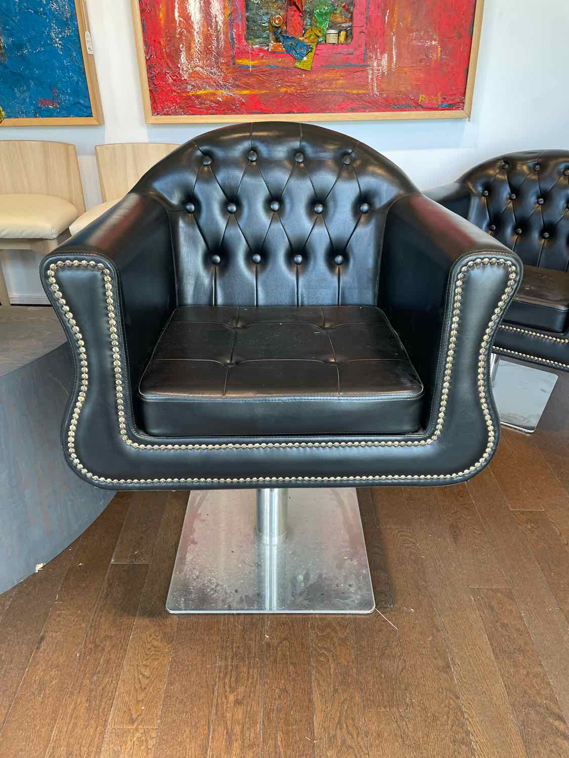 Chesterfield Leather & Nailheads Adjustable Salon Styling Chair on Metal Base