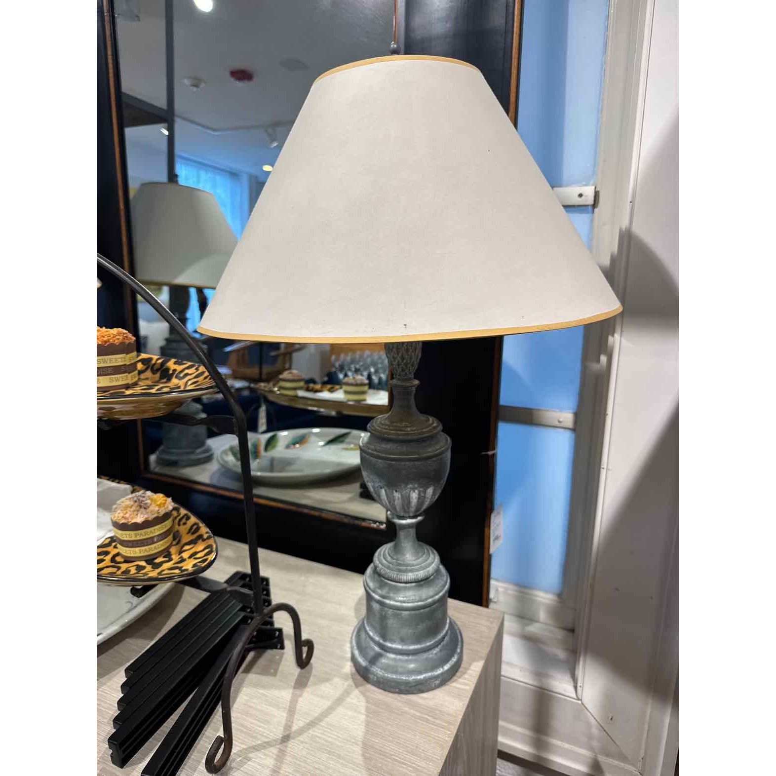 Pair of Grey Metal Urn Lamps w/ Shades