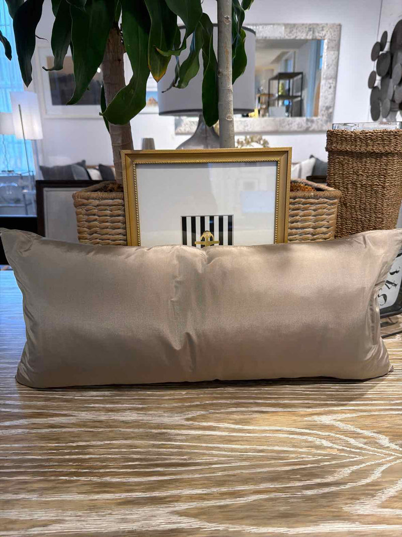 Grey Silk Lumbar Pillow 25"L x 5"D x 11"H - colletteconsignment.com