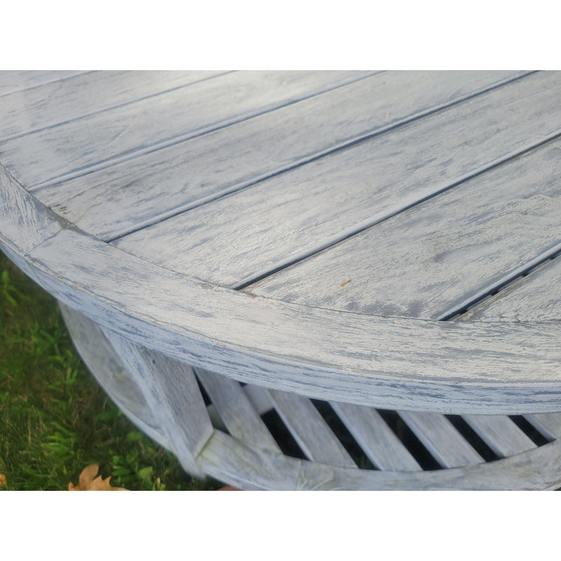 'Arbor' Gray Teak Round Coffee Table w/ Shelf by Janus et Cie