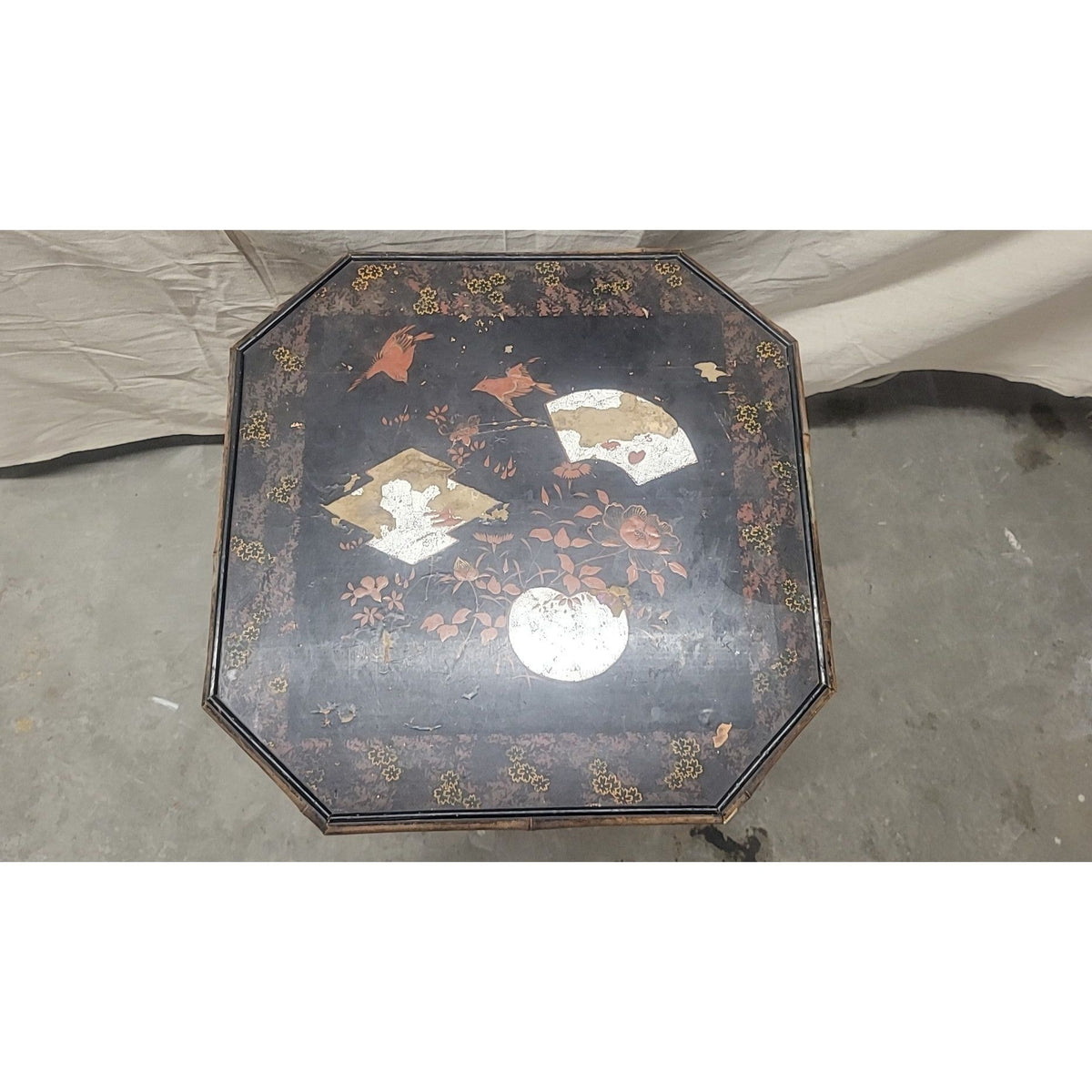 Antique Bamboo Side Table w/ Lacquer Top - AS IS