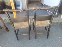 SET of 4 Antique Black Wood Hitchcock Chairs w/ Rush Seats (AS IS)