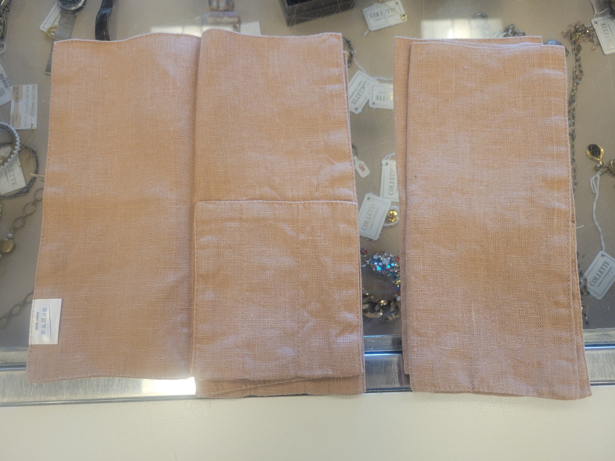Set of 4 Tan Linen Cutlery Pockets