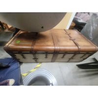 Vintage Wood & Leather Steamer Trunk Coffee Table