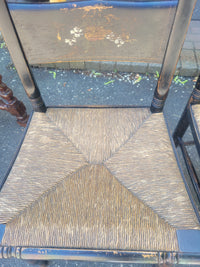 SET of 4 Antique Black Wood Hitchcock Chairs w/ Rush Seats (AS IS)
