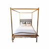 Custom Gold Metal Four-Poster Canopy Bed w/ Upholstered Headboard