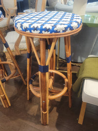 SET of 3 Blue & White Wicker Counter Stools by Maison Drucker