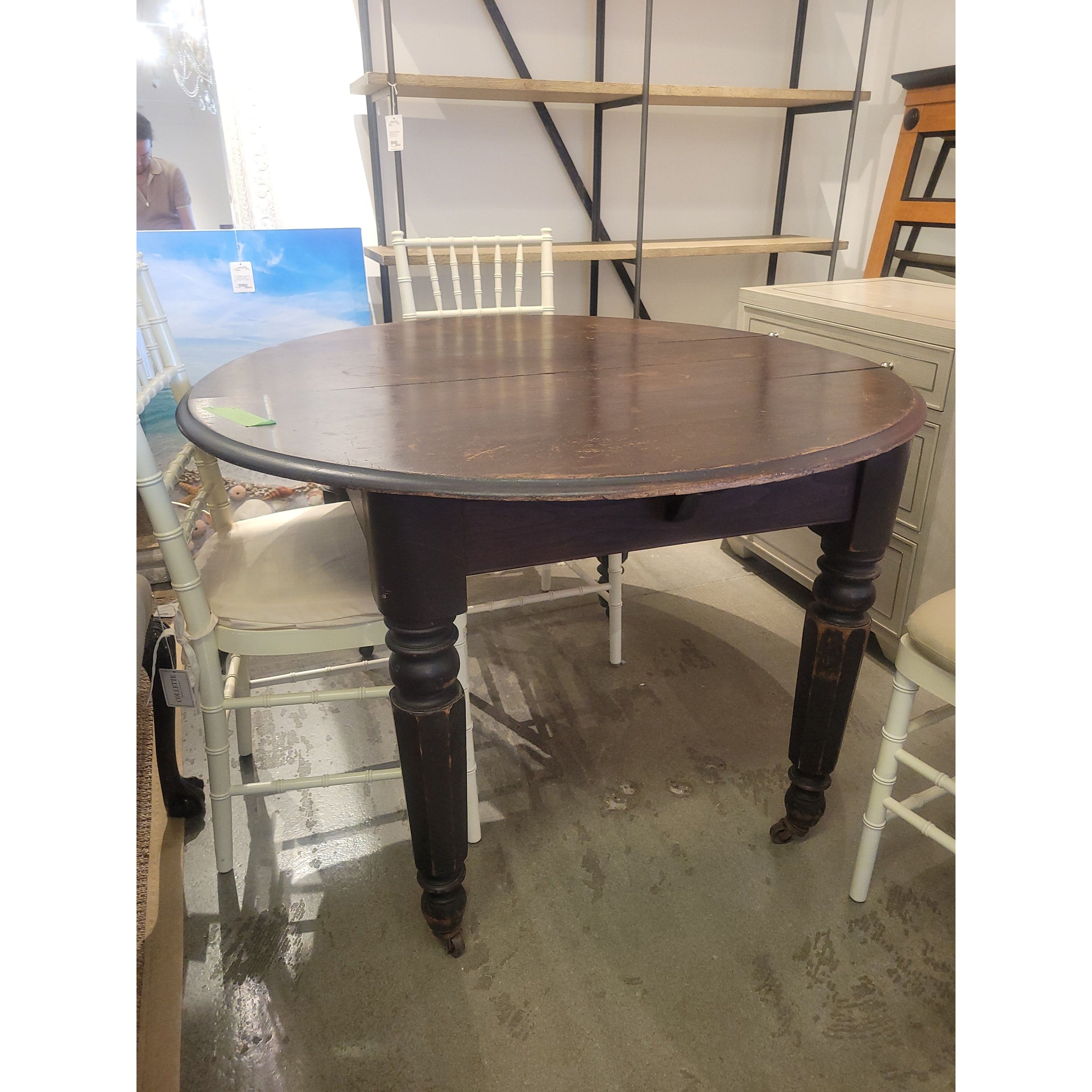 Vintage Round Dark Wood Dining Table - AS IS