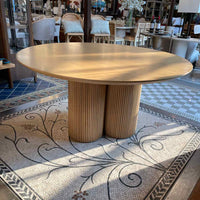 5-ft Round Oak Dining Table w/ Fluted Base