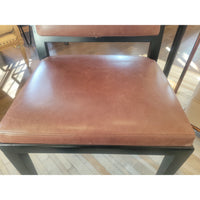 PAIR of Brown Leather & Dark Wood Chairs - colletteconsignment.com