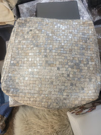 Metallic Leather Hide Piecework Cube Pouf