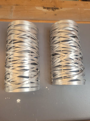 PAIR of Brushed Metal Cylinder Cage Wall Sculptures