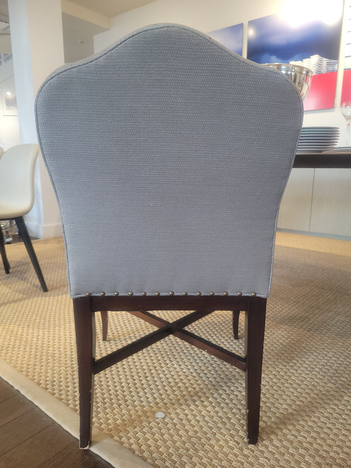 SET of 4 Vintage Upholstered Nailhead Dining Chairs w/ Dark Wood Legs (AS IS)