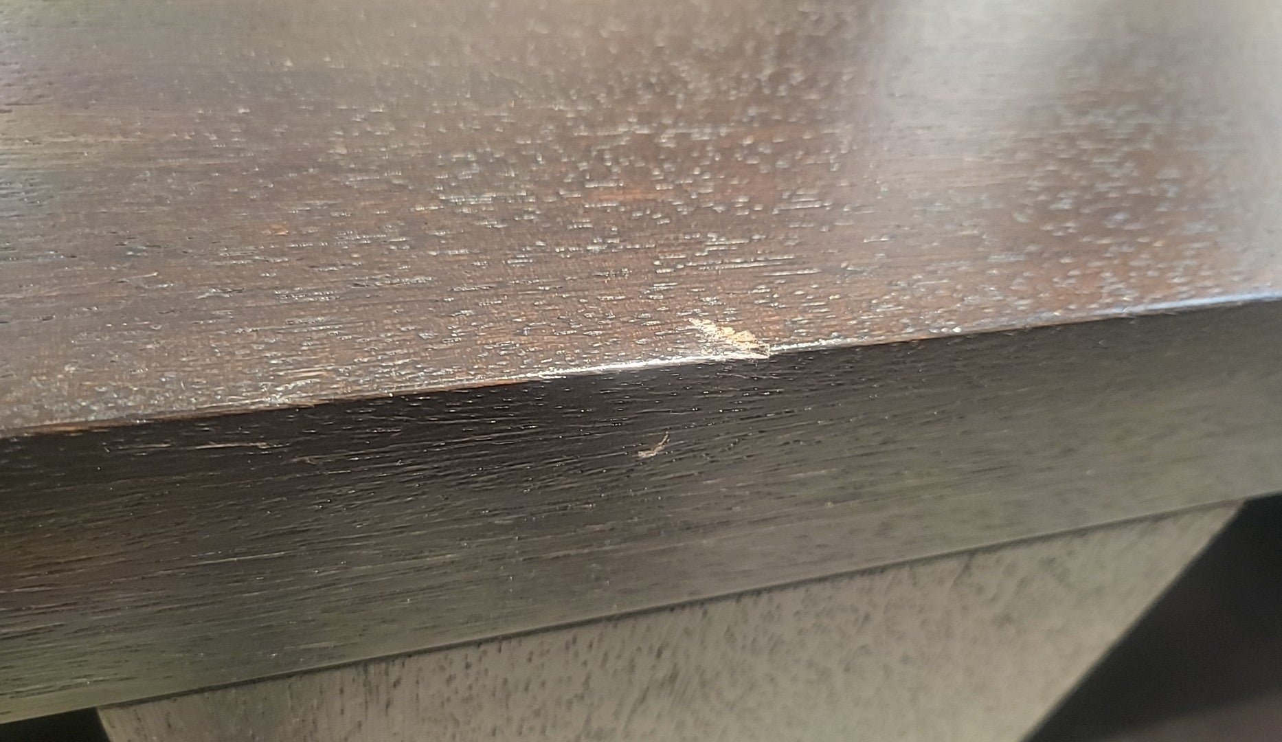 Custom Stained Quarter Oak Coffee Table w/ Bronze Corner Posts
