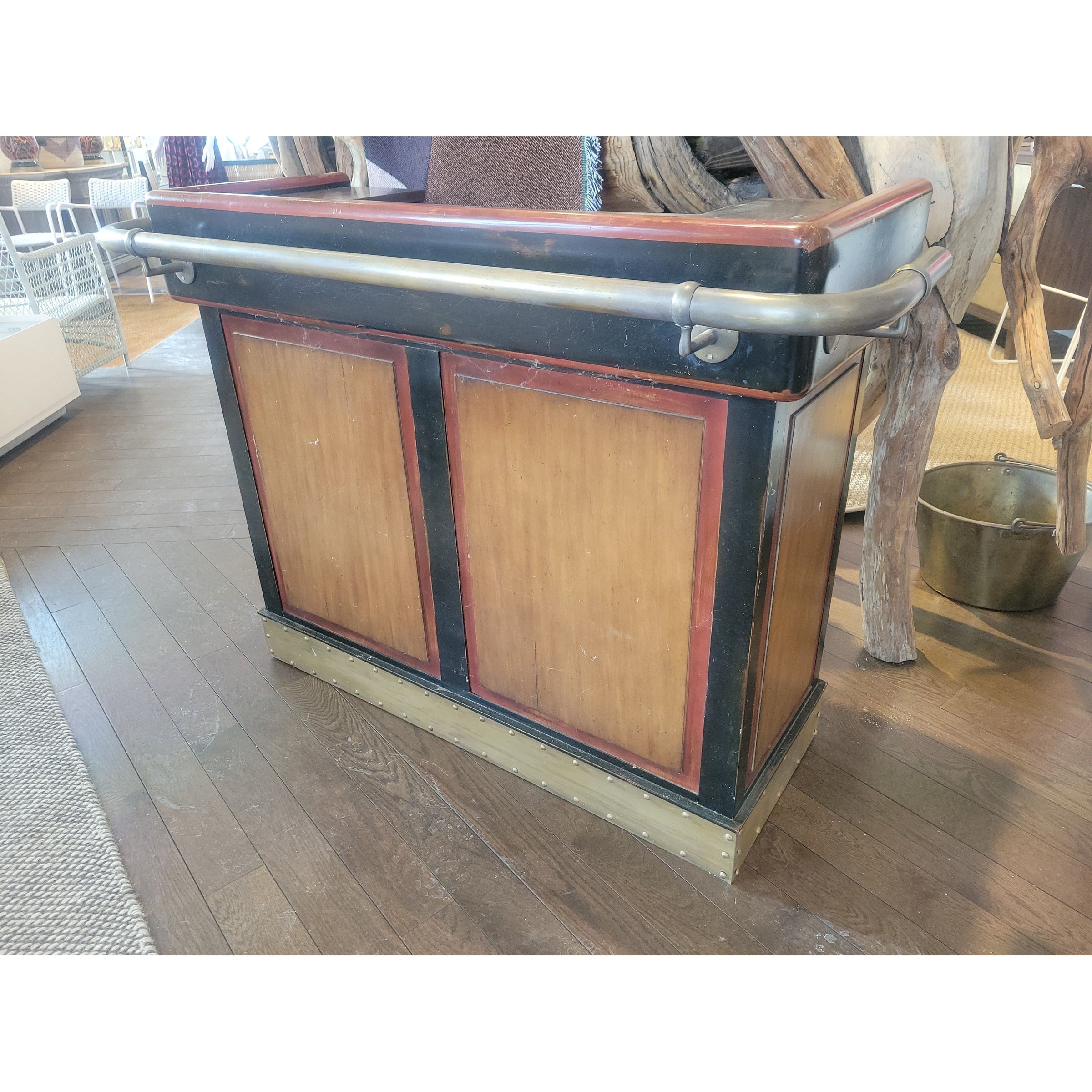 Mahogany & Cherry Bar de Bistro w/ Steel Top & Brass Rail by French Heritage