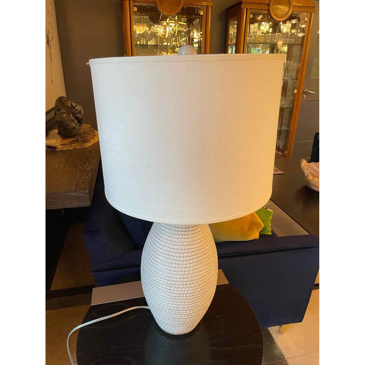 White Glazed Ceramic Table Lamp w/ Shade - colletteconsignment.com