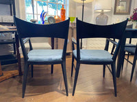 SET of 8 Black Wood Dining Chairs w/ Blue Velvet Seats by Paul McCobb