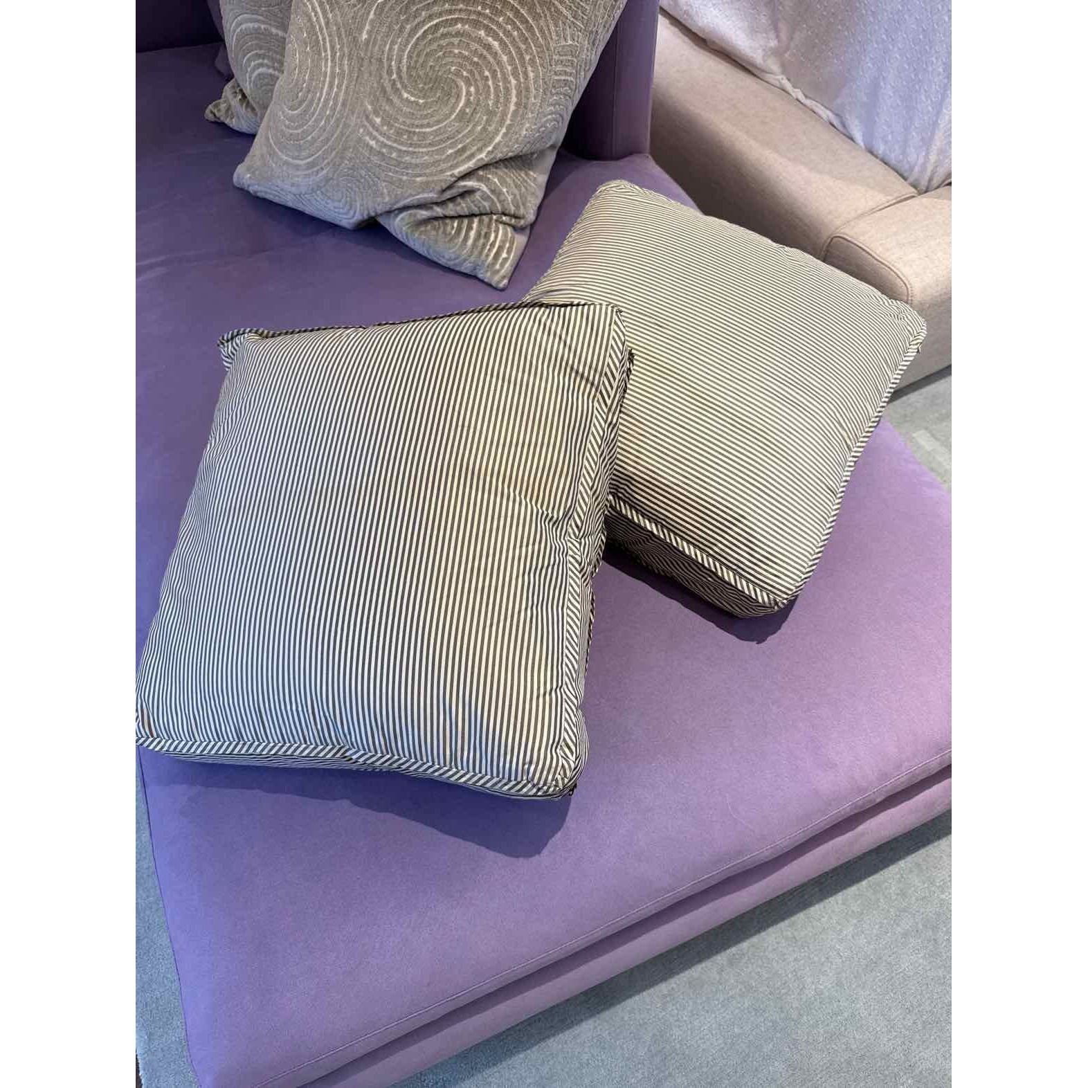 Pair of Gray Ticking Stripe Silk Pillows by The Silk Trading Co.