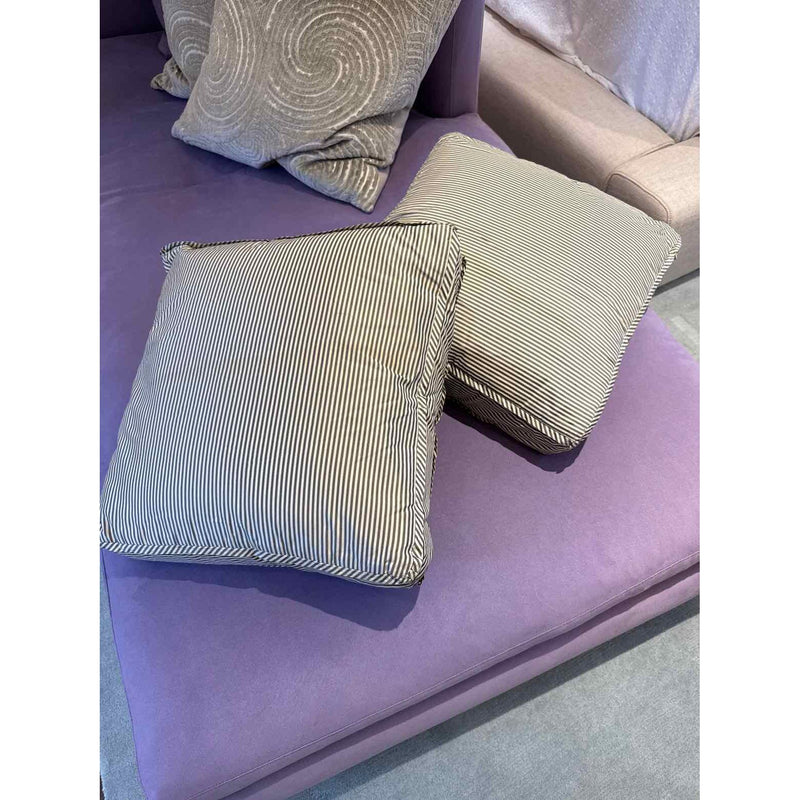 Pair of Gray Ticking Stripe Silk Pillows by The Silk Trading Co.