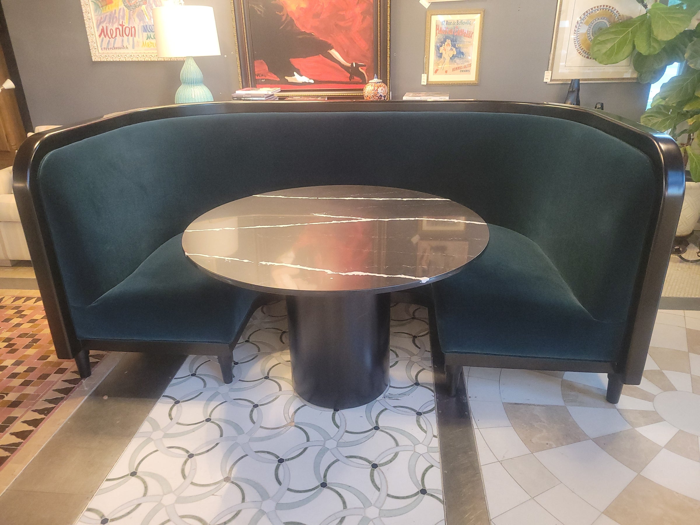 Custom U-Shaped Mohair Banquet w/ Wood Frame (AS IS)