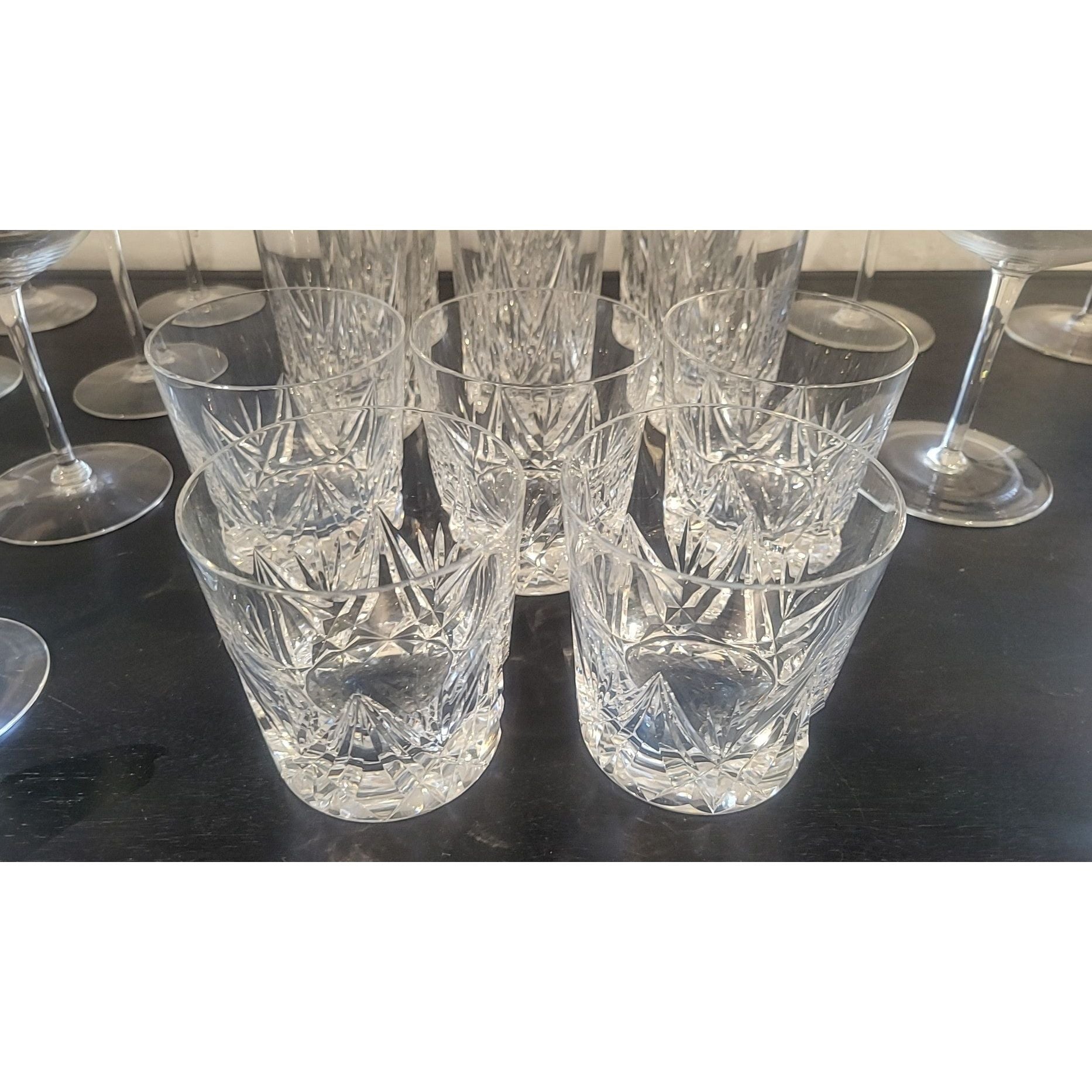SET of 5 Crystal Whiskey Glasses w/ Flame Design