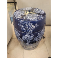 Navy & White Ceramic Lattice Garden Stool / Table