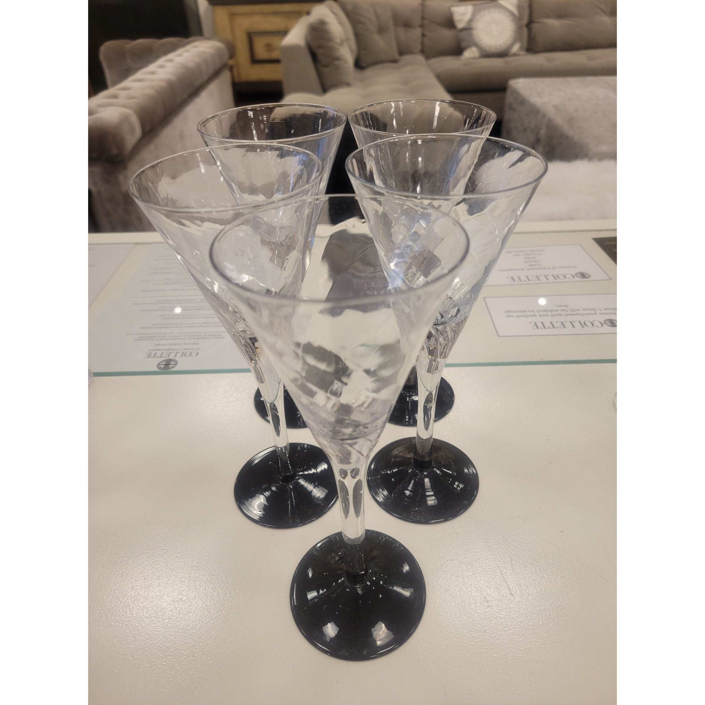 Set of 4 Crystal Wine Glasses w/ Black Bases
