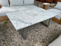 Outdoor Mahogany Coffee Table w/ White Marble Top (AS IS)