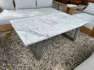 Outdoor Mahogany Coffee Table w/ White Marble Top (AS IS)