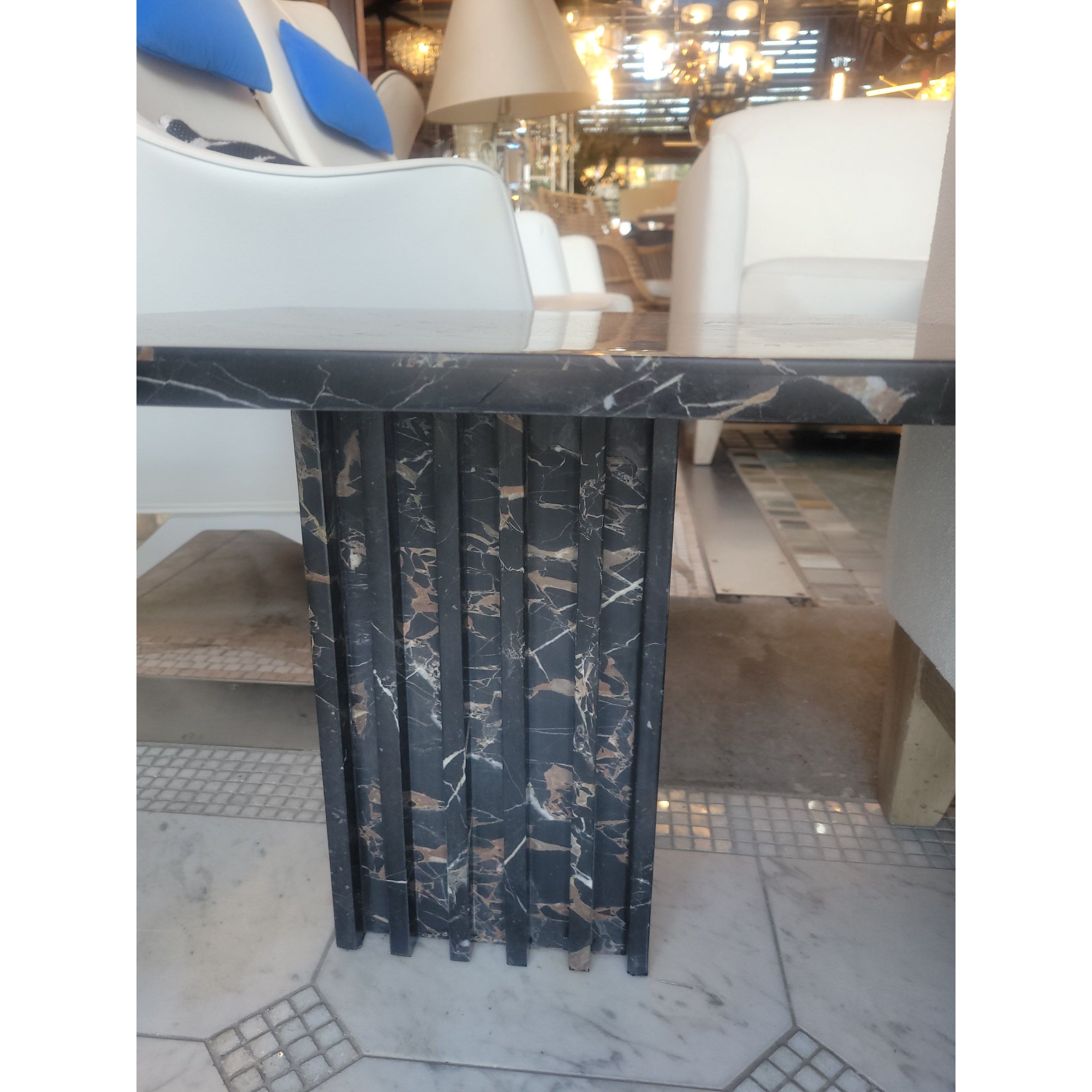 SET of 3 Fluted Black Marble Nesting Tables (AS IS)