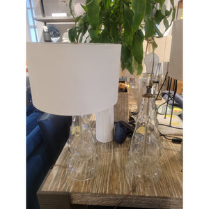 PAIR of Mid-Century Handblown Clear Art Glass Table Lamps w/ Shades