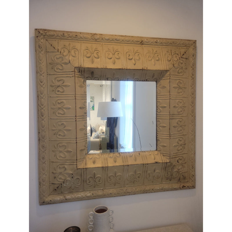 Large Tin Frame Mirror w/ Beveled Glass