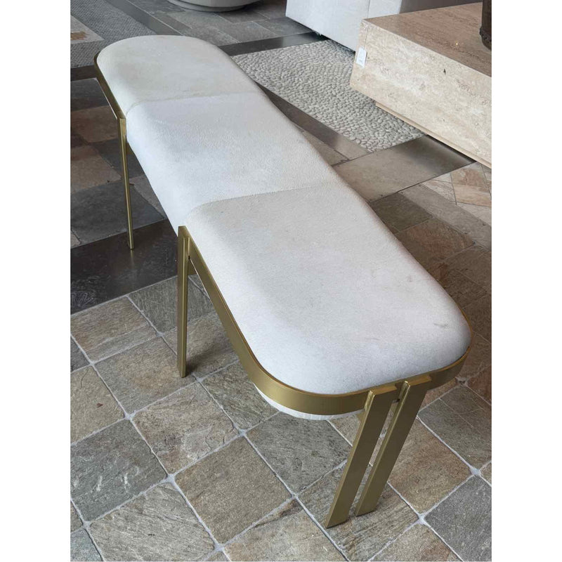 Bogeta Brushed Brass Bench in White Faux Cowhide