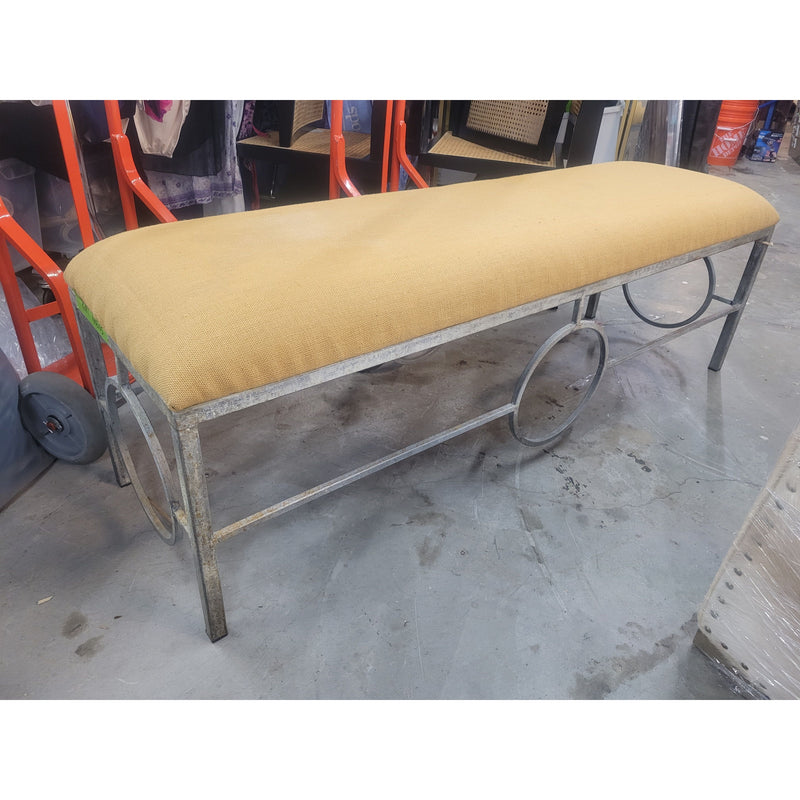 Custom Hessian Upholstered Metal Bench (AS IS) - colletteconsignment.com