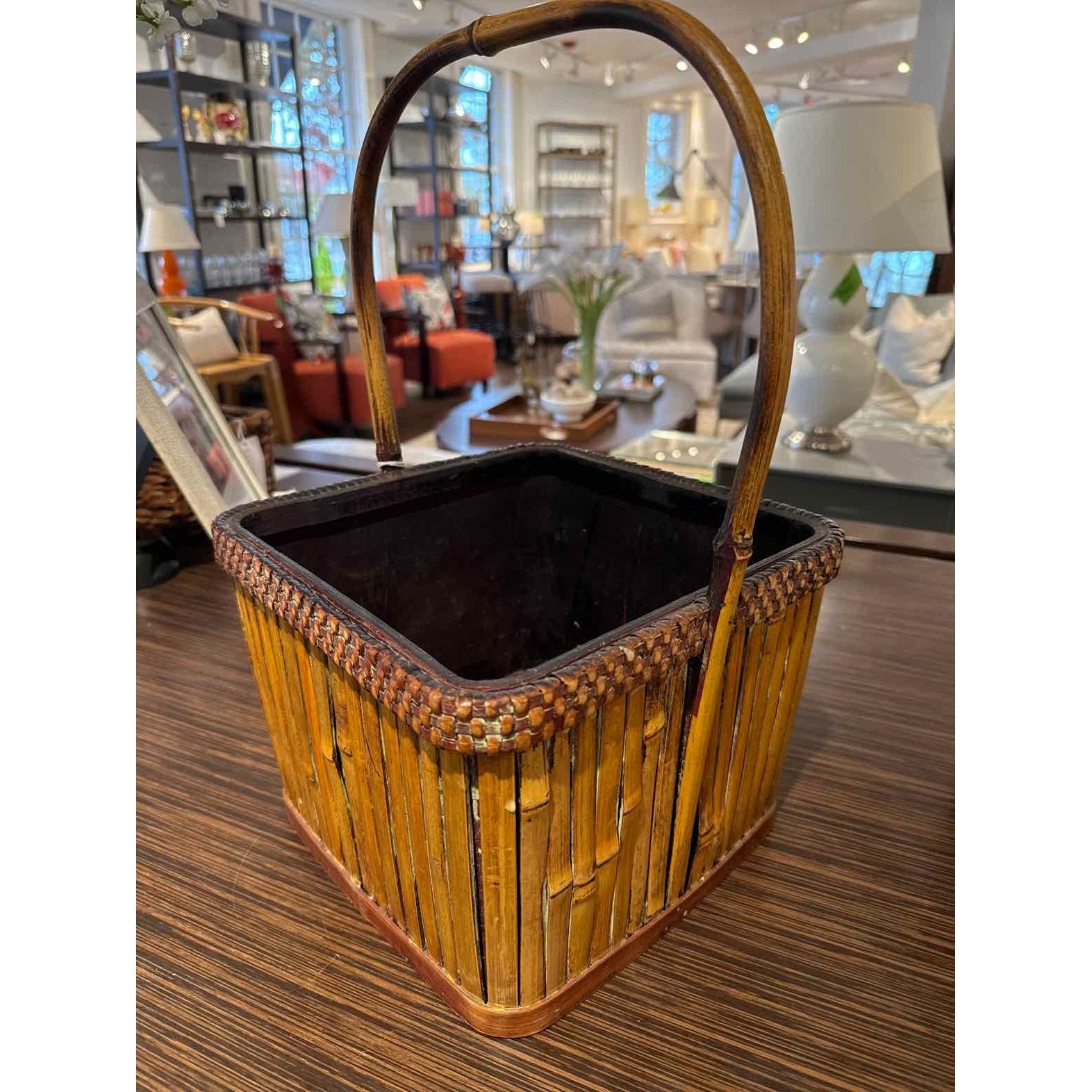 Vintage Japanese Ikebana (Flowers) Basket w/Handle, 10.25"L x 10.25" x 1