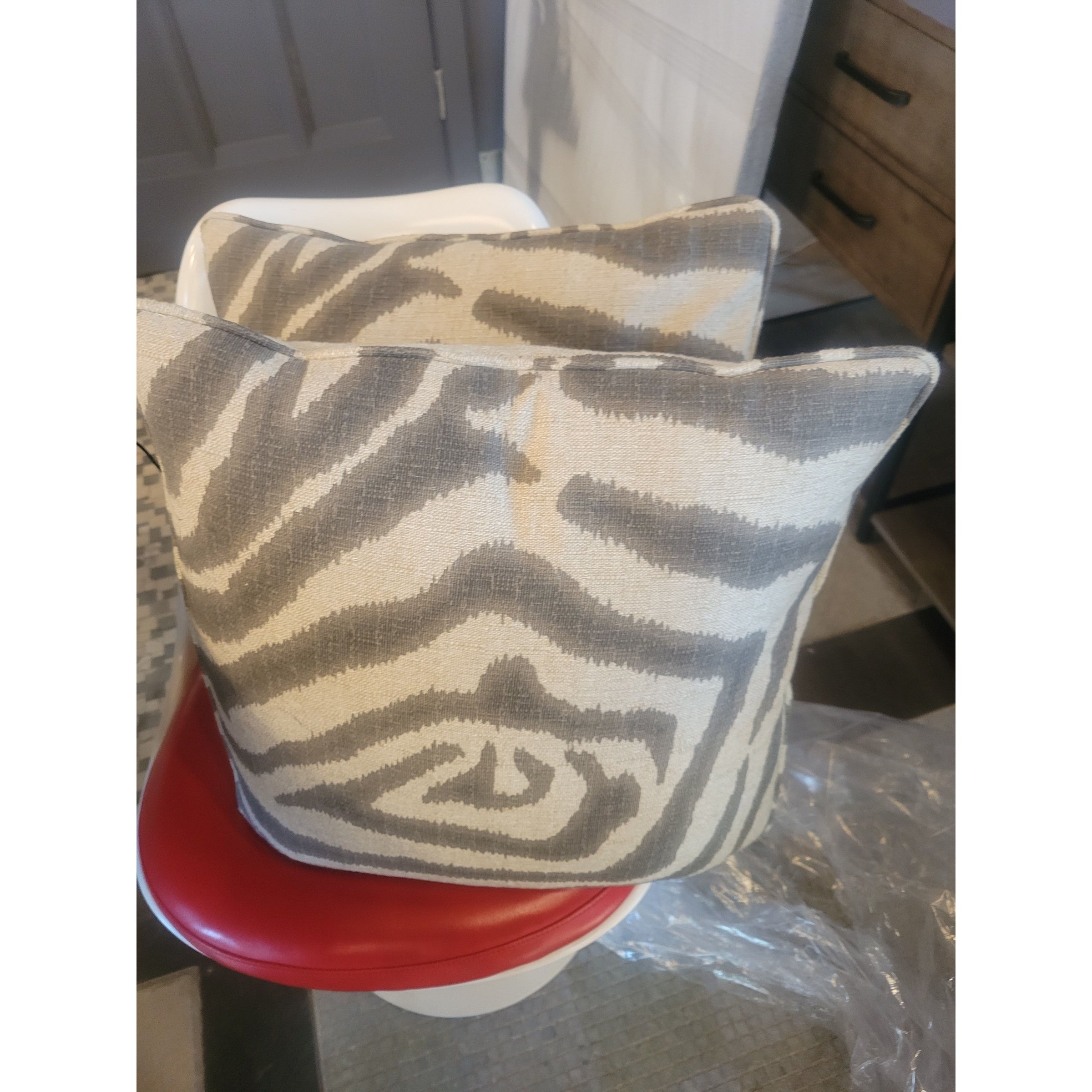 PAIR of Beige Zebra Print Linen Pillows