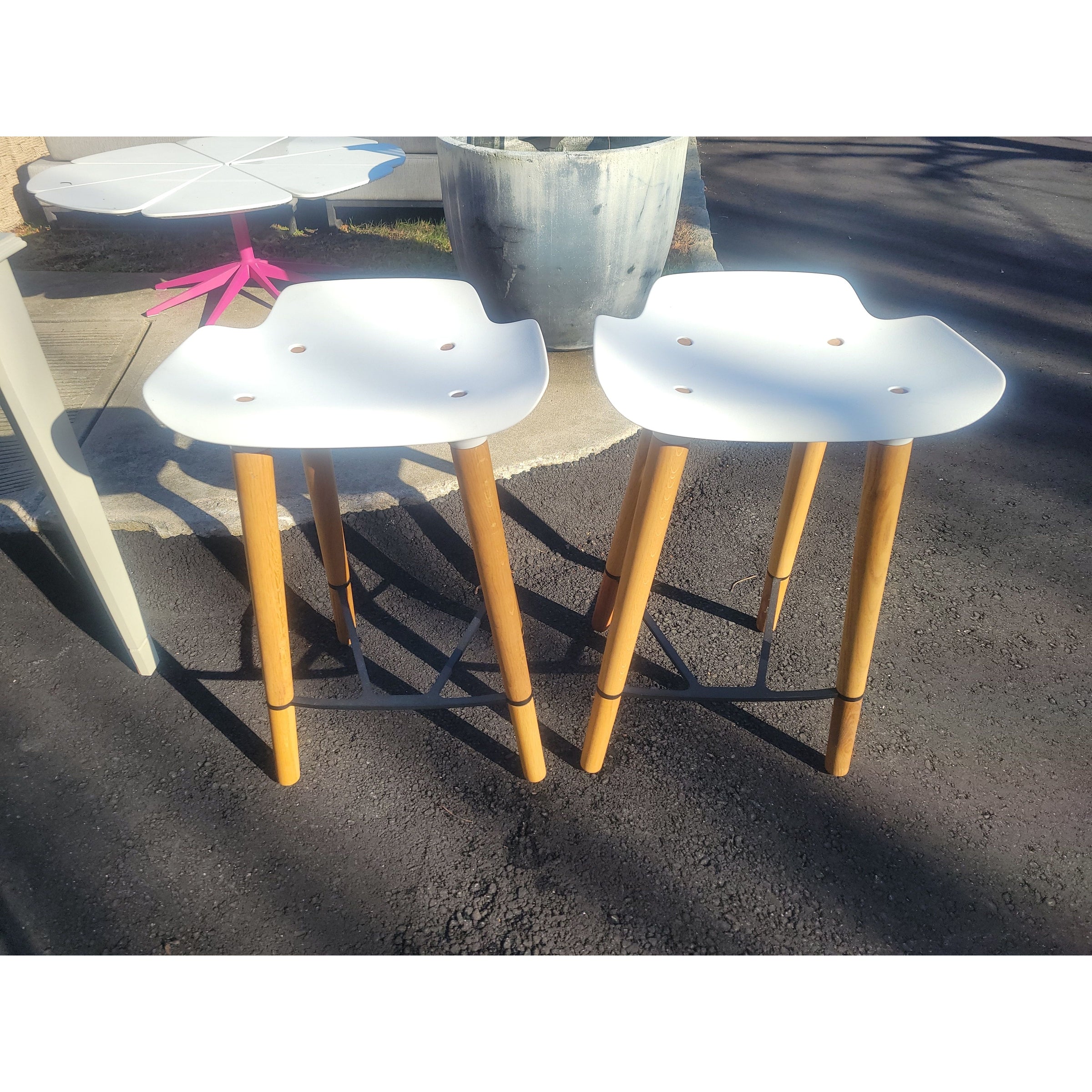 PAIR of White Pilot Counter Stools by Quinze & Milan