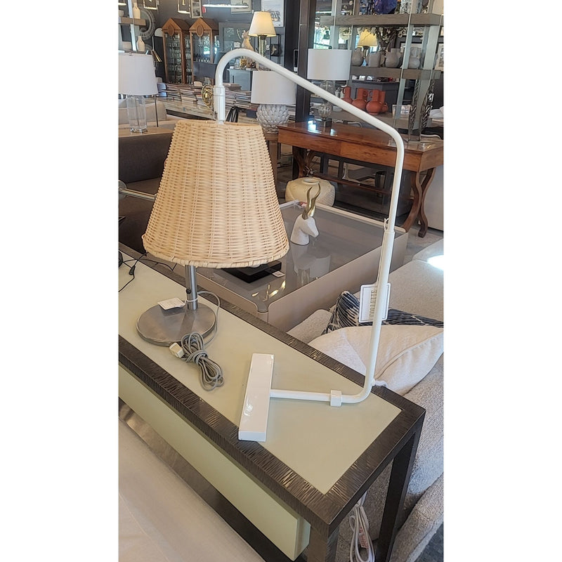 'Flynn' White Metal Table Lamp w/ Wicker Shade by S&L